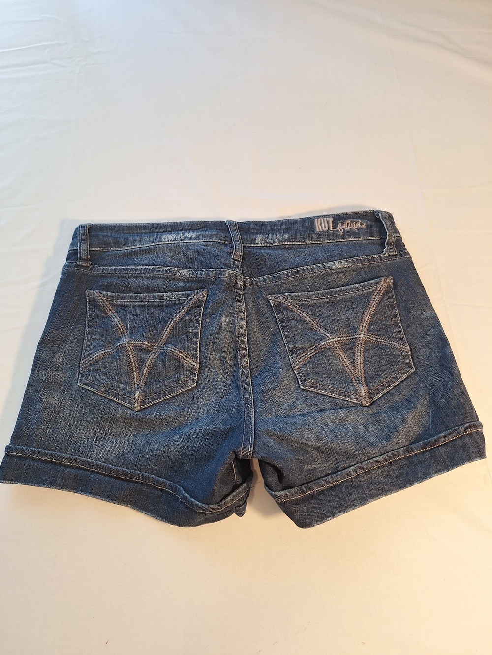 Kut from the Kloth Distressed Blue Denim Shorts with Folded Hem Y2k Inspired